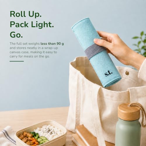 Sustainable Tomorrow Bamboo Cutlery Set | Eco-Friendly Reusable Utensils with Canvas Case | Natural Bamboo Fork, Knife, Spoon, Chopsticks, Straw & Cleaning Brush | Plastic-Free Flatware - Image 6