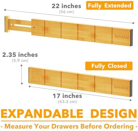 SpaceAid Bamboo Drawer Dividers with Inserts and Labels, Kitchen Adjustable Drawer Organizers, Expandable Organization for Home, Office, Dressers, 10 Dividers with 24 Inserts (17"-22" Natural) - Image 4