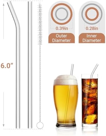 Foogwee® 20 Packs Reusable Glass Straws Set, 6'' x 10mm Clear Drinking Straws for Smoothies, Shakes, Coffee, Juice, Sodas, Milk, Tea, Cocktails, Set of 8 Straight and 8 Bent with 4 Cleaning Brushes - Image 2