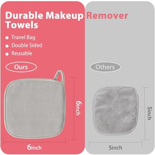 Natwag Makeup Remover Cloth, 6" x 6" Make Up Towels Reusable Face Cloth for Washing Face, 12 Pack Makeup Remover Pads Microfiber Face Washcloth with Mesh Bag, Light Grey - Image 4