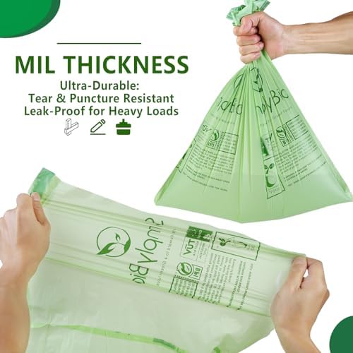 3 Gallon Compostable Trash Bags Drawstring, Heavy Duty Extra Thick 1 Mil, 11.36 Liter, 50 Bags, Small Kitchen Food Scrap Waste Bag, ASTM D6400, US BPI and OK Compost Home - Image 5