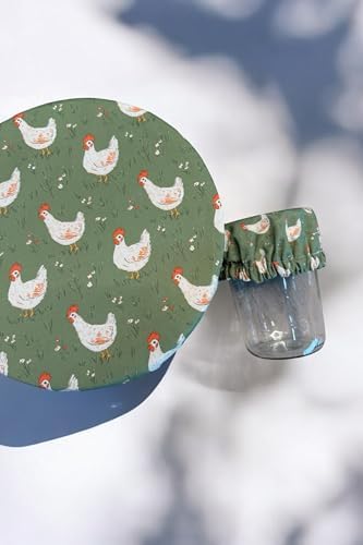 (4-Pack) Sourdough Reuseable Jar & Bowl Covers | Cute Baking Gift | 100% Cotton | Washable | Bread Proofing | Kitchen Food Storage Gifting | Starter Cover Lid Kit (Chickens) - Image 6