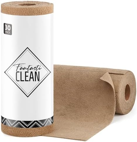 Fantasticlean Microfiber Cleaning Cloth Roll- 30 Sheets, 12" x 12" (Tan) by Fantasticlean
