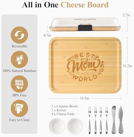 Portable Bamboo Charcuterie Board with Lid, Engraved Mom Print - Image 2
