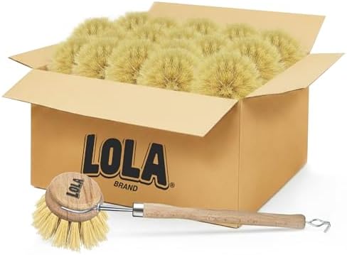 LOLA Dishwashing & Vegetable Brush The Original, 72 Pack, 3" Head, Sustainable Wood Handle w/Tampico Fiber Bristles, Safe for Non-Stick Pans, Dishes, Cast Iron Skillet - Easy Head Only Replacement by LolaProducts
