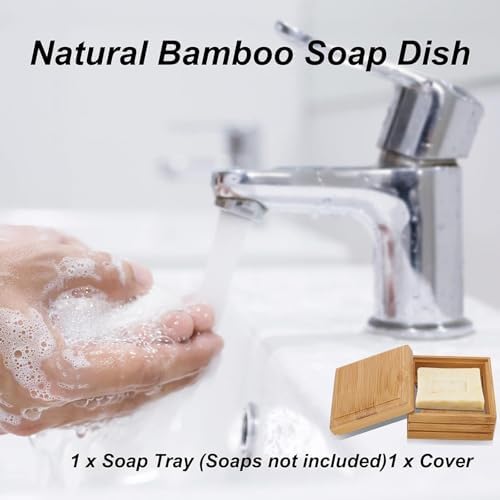 1/2Pcs Bamboo Soap Dish with Lid - Natural Wood Bar Tray Holder Storage Rack Container, Self Draining Soap Tray for Bathroom, Extend Soaps Life and Keep Dry ﻿(2Pcs) - Image 5
