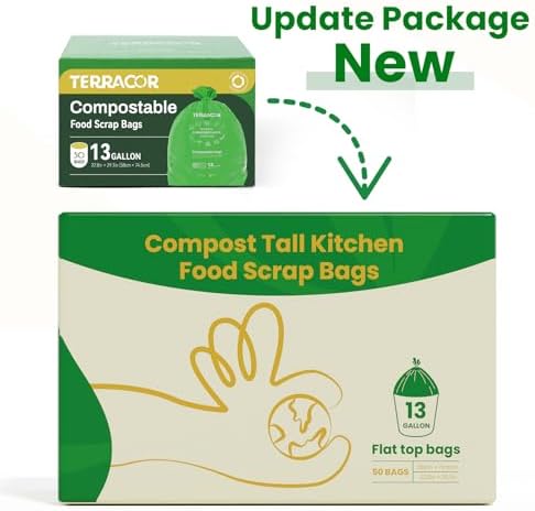 13 Gallon Compostable Trash Bags,50 Count, Heavy Duty Tall Kitchen Food Scrap Waste Bag,Certified BPI and ASTM D6400 Standard - Image 2