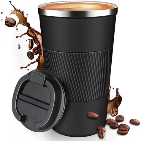 17OZ Travel Coffee Mug Insulated Coffee Cup with Spill Leak Proof Lid, Portable Stainless Steel Tumbler Reusable Hot and Cold Water Mug for Car, Daily, Camping- Black by Unknown