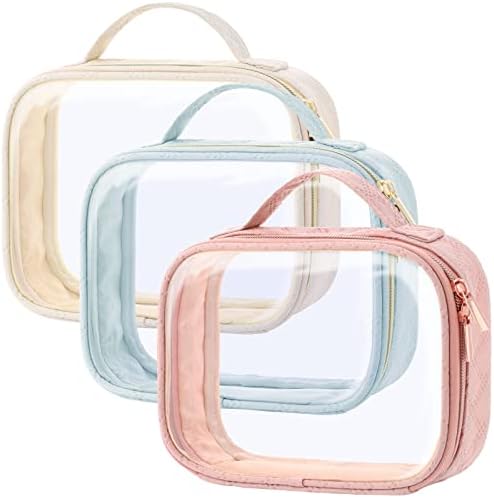 PACKISM Clear Makeup Bag - TSA Approved Toiletry Bag, 3 Blue Pink Yellow by Packism