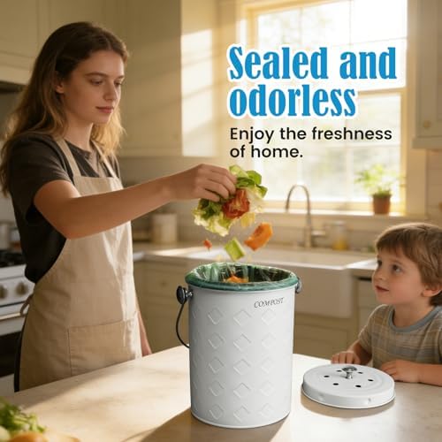 AOSION Countertop Compost Bin Kitchen,Odorless Indoor Compost Bin with Lid - Image 4