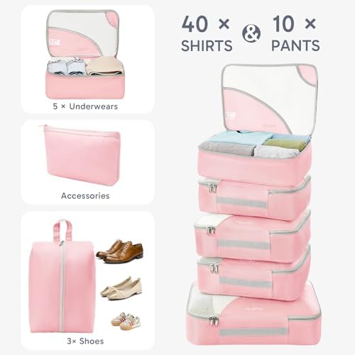 OlarHike Packing Cubes for Travel,Gifts for Women Mom,Anti-Tearing Suitcase Organizer for Luggage with Shoe & Hanging Toiletry Bag,Vacation Essentials & Accessories for Cruise Ship,10 Set,Pink - Image 4