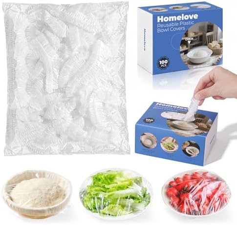 Homelove 100pcs Plastic Bowl Covers Food Cover Dish Covers, Reusable Elastic Stretch Fresh Keeping Bags, Kitchen Dining Plate Bread Proofing Food Storage Covers, Plastic Wrap (Boxed) by Homelove