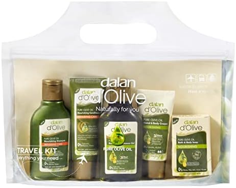 Dalan d`Olive Travel Kit, 5 Pieces - Shampoo, Hair Conditioner, Shower Gel, Bar Soap, Hand & Body Lotion by DALAN