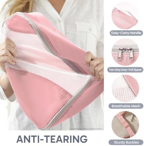 OlarHike Packing Cubes for Travel,Gifts for Women Mom,Anti-Tearing Suitcase Organizer for Luggage with Shoe & Hanging Toiletry Bag,Vacation Essentials & Accessories for Cruise Ship,10 Set,Pink - Image 5