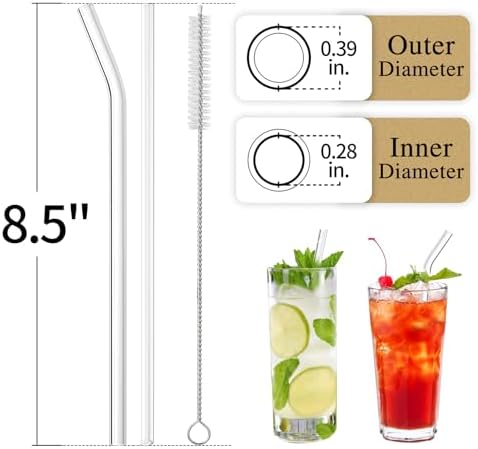 Piteno® 12Pcs Glass Straws with 4Pcs Brushes, 8.5''x10MM, Set of 6 Straight and 6 Bent with 4 Cleaning Brushes, Perfect for Smoothies, Milkshakes, Juice, Tea (Rainbow) - Image 2