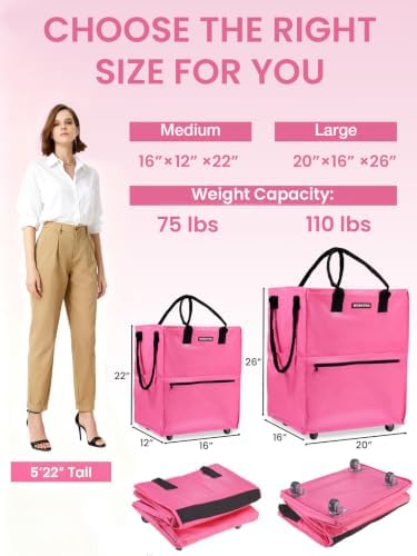 WORKPRO Medium Rolling Grocery Bag, 18-Gallon Rolling Tote with 4 Wheels - Image 2
