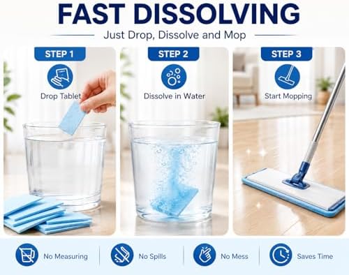 Multi-Surface Floor Cleaning Tablets, Concentrated Deep Clean Mop Solution, Streak-Free Formula for Hardwood, Laminate, Tile & Vinyl Floors, Fresh Scent Cleaner Sheets, 100 Count (Blue, 200) - Image 4
