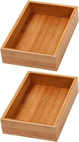 YBM Home Bamboo Drawer Organizer Storage Box for Kitchen Drawer, Junk Drawer, Office, Bedroom, Children Room, Craft, Sewing, and Bathroom, 2 Pack 6x9x2 inch by YBMHome