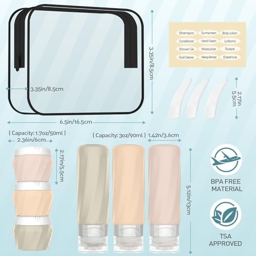 6Pcs Travel Bottles for Toiletries, Silicone Travel Size Containers Set - Image 2