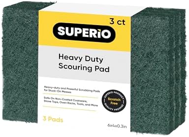Scouring Pad Non-Scratching Scrubber Non-Scratch Cleaning Scrub Pads Heavy Duty Scouring Pad Reusable Kitchen Scrubbing Pad Pack of 3 Green, by Superio by Superio