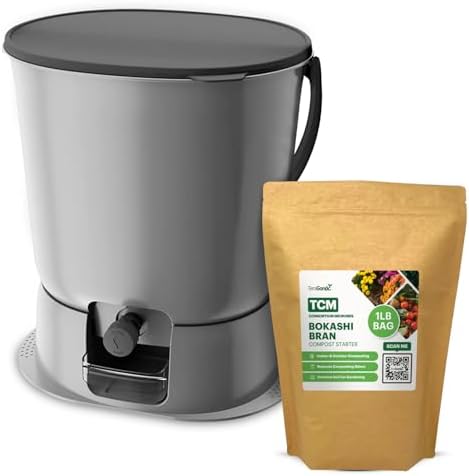 TeraGanix Bokashi Compost Starter Kit, Essential Bucket + Base, Indoor Composting, 15.3L (4gal) Capacity, Airtight, Odor & Pest-Free, Includes Bokashi Rice Bran & Liquid Collection Base, (Grey) by Teraganix