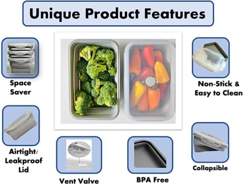 Cocina Vida Collapsible Silicone Food Storage Containers with Airtight Lids | Kitchen Stackable Lunch Box Microwave Dishwasher Safe| Set of 4 Silicone Food Storage Containers - Image 5
