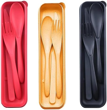 Wheat Straw Travel Cutlery 3pk Portable Knife Fork Spoon with Storage Case by Unknown