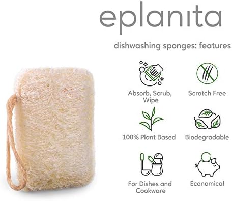 eplanita Natural Dishwashing Sponges (Pack of 6), Kitchen Eco Scrub Scourer, Natural Loofah Plant, Biodegradable and Zero Waste - Image 2