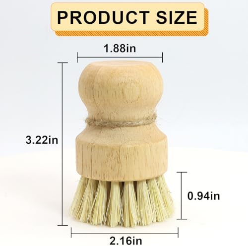 Bamboo Dish Brush,2PCS Wood Dishes Scrub Brush,Kitchen Dish Brush Natural Sisal Bristles with Hook for Cleaning Dishes,Sink, Cast Lron Pan/Pot - Image 2