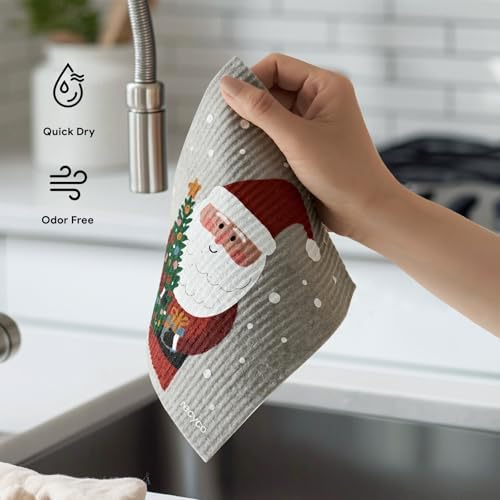 RECYCO 4 Pack Christmas Swedish Dishcloths for Kitchen | Classic Red Washable Dish Towels | Cellulose Reusable Cleaning Paper Towels | Absorbent Counter Dish Cloth Sponge Kitchen Wipes, 7" x 8" - Image 6