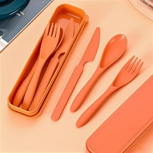Wheat Straw Portable Plastic Knife Fork Spoons Tableware (Orange,Orange) - Image 3