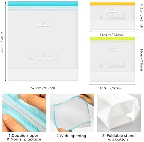 SPLF 8 Pack Reusable Gallon Freezer Bags Dishwasher Microwave Safe - Image 3
