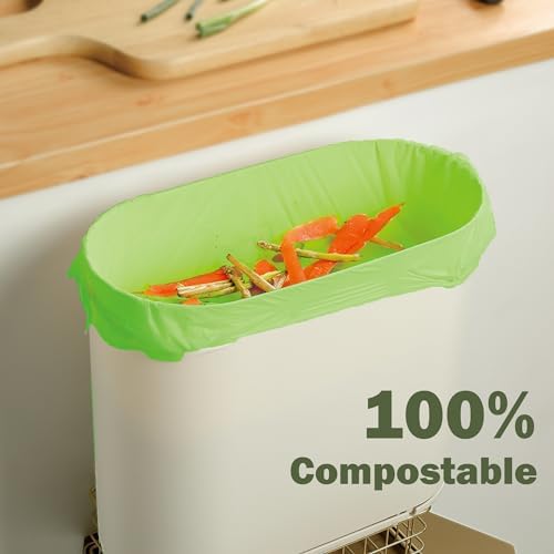Compostable Trash Bags, 2.6 Gallon, 100 Count, 100% Compost Waste Bags for Kitchen Bathroom Office, Small Countertop Bin Compost Bags, US BPI and Europe OK Compost Home Certified - Image 2