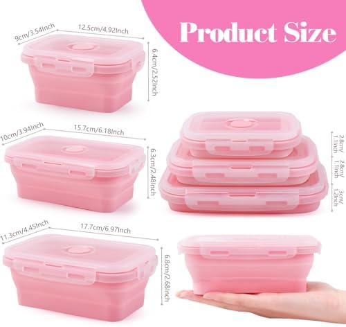 3 Pack Collapsible Silicone Food Storage Containers with Lids, Pink - Image 2