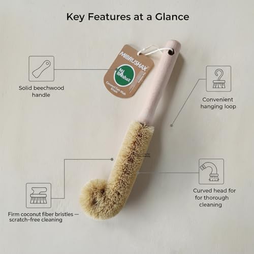 Bottle Brush Cleaner with Long Beech Wood Handle, Scratch-Safe, L-Shaped Design for Cleaning Coffee Mugs, Mason Jars, Thermos, Glass Bottles, Beer Bottles, Wine Bottles, and Baby Bottles - Image 2