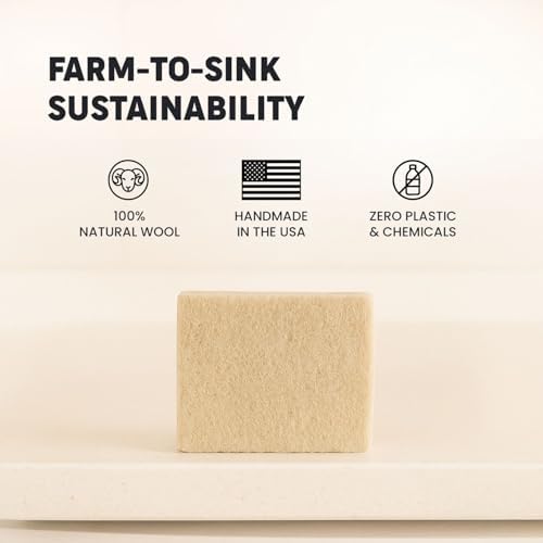 Scalise Family Sheep Farm Wool Dish Sponge 5"x5" – Natural Sponge Dish Non Scratch | Organic Kitchen Sponges for Sink Cleaning | Long Lasting Wool Scrubber for Kitchen - Image 2