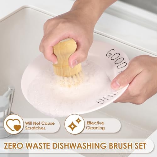 Dish Brush Set Soft Sisal Dish Scrub Brush with Handle Kitchen Scrub Brush Natural Kitchen Cleaning Brush Set Wood Dish Scrubber Brush Practical Dish Scrubber Wooden Cleaning Scrubber for Cle - Image 7