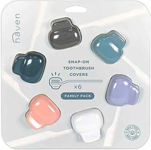 Haven Toothbrush Cover Family Pack - Fits Electronic and Manual Toothbrushes - Travel Toothbrush Case Holders - Set of 6 Tooth Brush Protectors (White, Blue, Purple, Coral, Teal, Charcoal Gray) by Haven