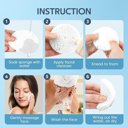 GAINWELL 50-Count Compressed Facial Sponges with Storage Container, for Facial Cleansing, Reusable Makeup Remover, Portable, Suitable for Travel, White - Image 5