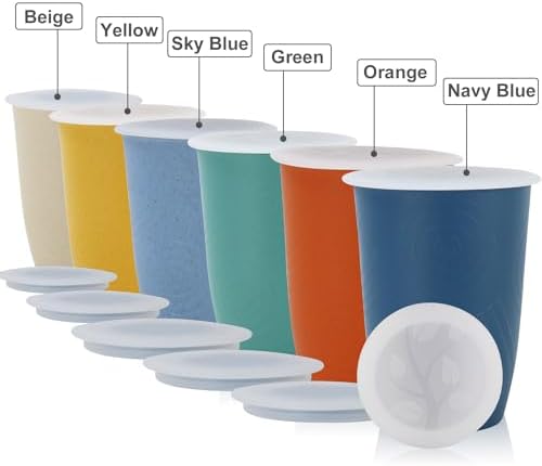 Wrova Wheat Straw Cups with Silicone Covers 16oz Set of 6 - Alternative Plastic Cups Microwave & Dishwasher Safe - Plastic Drinking Cups Unbreakable for Kids - Image 5