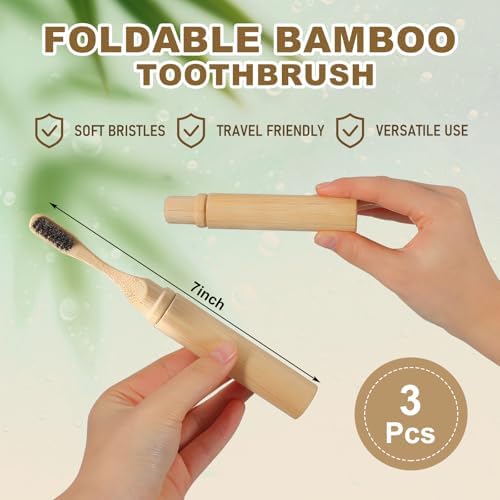 3 Pcs Foldable Bamboo Travel Toothbrush with Case, Horse Bristle - Image 3