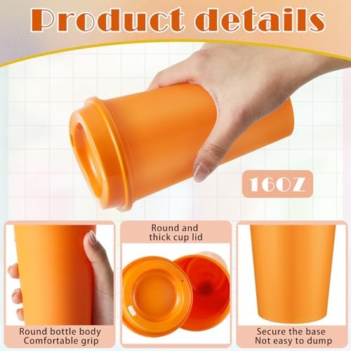 FillTouch 12 Pcs 16 oz Reusable Coffee Cups with Lids, Vibrant Colors - Image 3