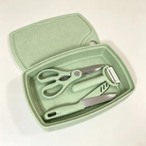 ZeQi 5-in-1 Cutting Board, Knife, Peeler, Scissors and Tray Set/Travel, Camping/Outdoor, Dorms/Small Cutting Boards/BPA Free/Dishwasher Safe-Mint Green - Image 3