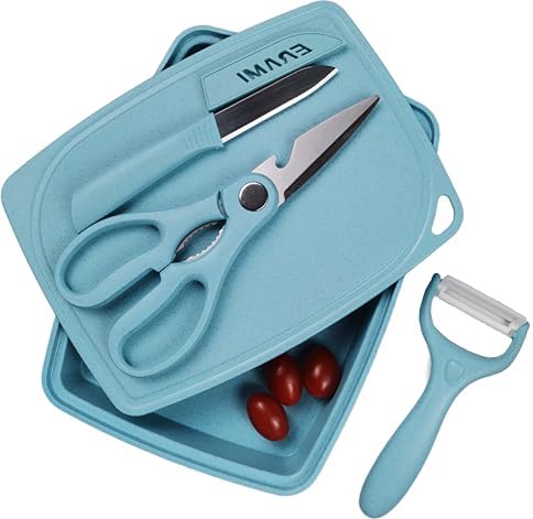 ZeQi 5-in-1 Cutting Board, Knife, Peeler, Scissors and Tray Set/Travel, Camping, Outdoor, Dorms, Small Cutting Boards, BPA Free, Dishwasher Safe, Kitchen Utensils, Gift by ZeQi