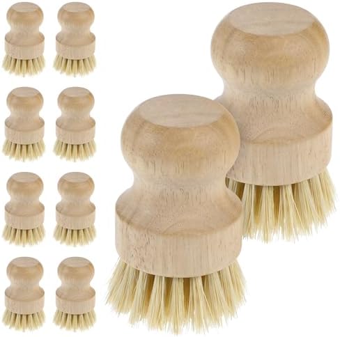 COMNICO 10 Pc Bamboo Dish Scrub Brush Set,Mini Natural Wooden Scrubber Set - Image 7