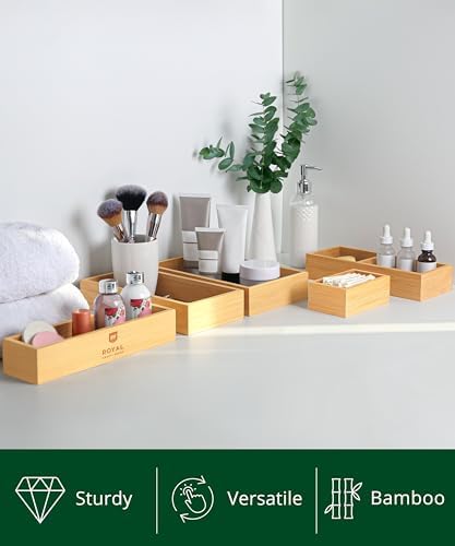 ROYAL CRAFT WOOD 5-Piece Bamboo Drawer Organizer Set – Multi-Use Storage Trays for Kitchen, Bathroom, Office, Makeup, Jewelry & More – Junk Drawer Tray, Utensil Holder, Storage Box & Bin Set (5 Boxes) - Image 4