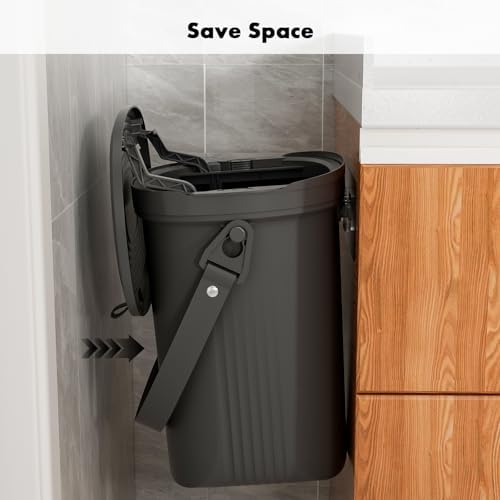Mountable Silicone Collapsible Kitchen Compost Bin Under Sink, Surumer Hanging Trash Can with Lid for |Cupboard|Bathroom|Bedroom|Office|Camping, Indoor Compost Bucket, 2 Gallon Black - Image 6