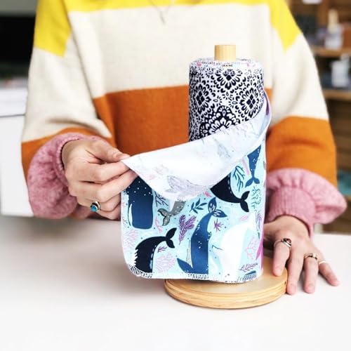 Marley's Monsters UNpaper® Towels + Holder - 24 Reusable 12x10in Cotton Flannel Cloths with 6in Wood Base & Dowel - Machine Washable, Sustainable for Kitchen Cleaning, Spills & Chores - Image 2