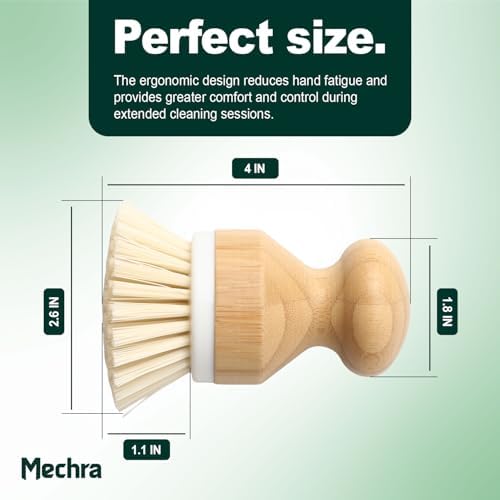 Bamboo Dish Scrub Brush with Natural Bristles by Mechra – Eco-Friendly Kitchen Cleaning Brush, Ergonomic Wooden Handle for Dishwashing, Pots, Pans & Sink Scrubbing - Image 4