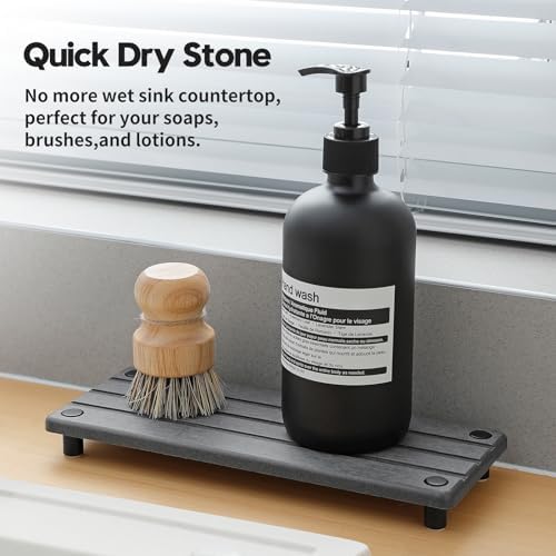 Sink Caddy Kitchen Sink Organizer, Water Absorbing Stone Tray for Sink,Diatomite Bathroom Counter Tray,Faucet Drying Mat Protector Coaster Soap Dish Rack Riser Vanity Dispenser Sponge Holder,10" x 4" - Image 2